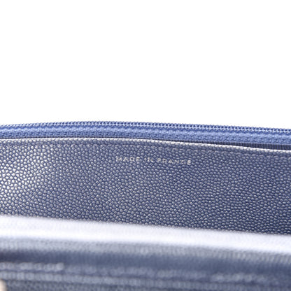Chanel Metallic Caviar Chevron Quilted Vintage Mademoiselle Wallet On Chain WOC Blue 9 of 12