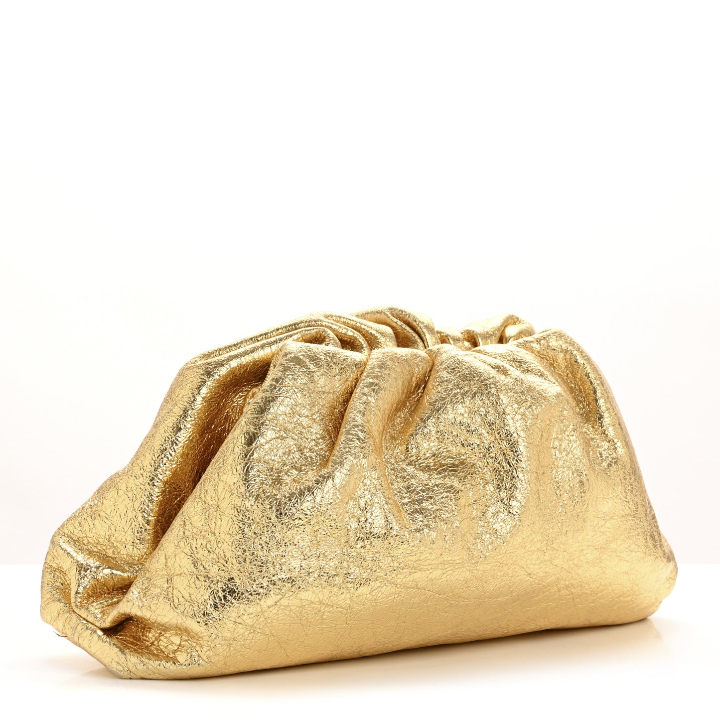 Metallic Crinkled Lambskin The Pouch Oversized Clutch Oro