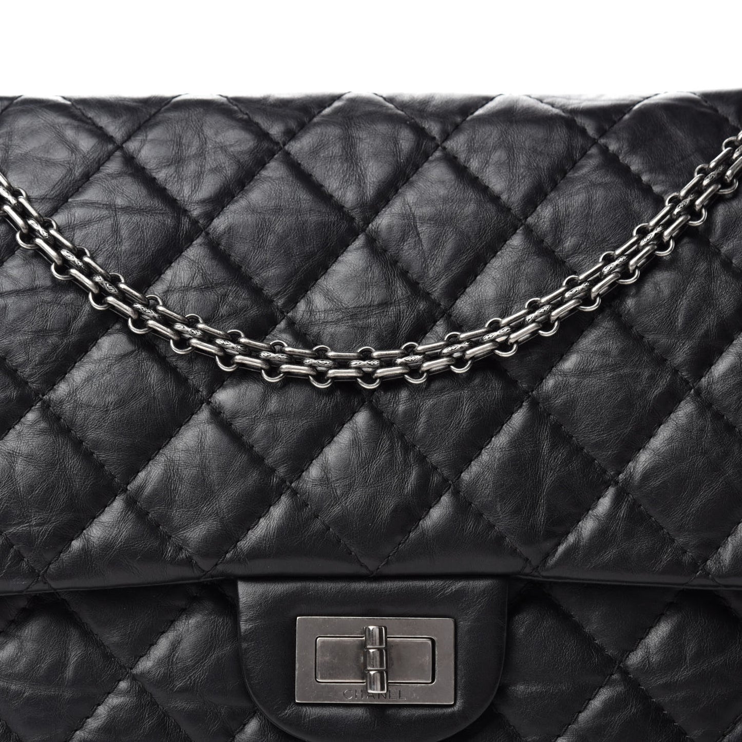 Aged Calfskin Quilted 2.55 Reissue 227 Flap Black