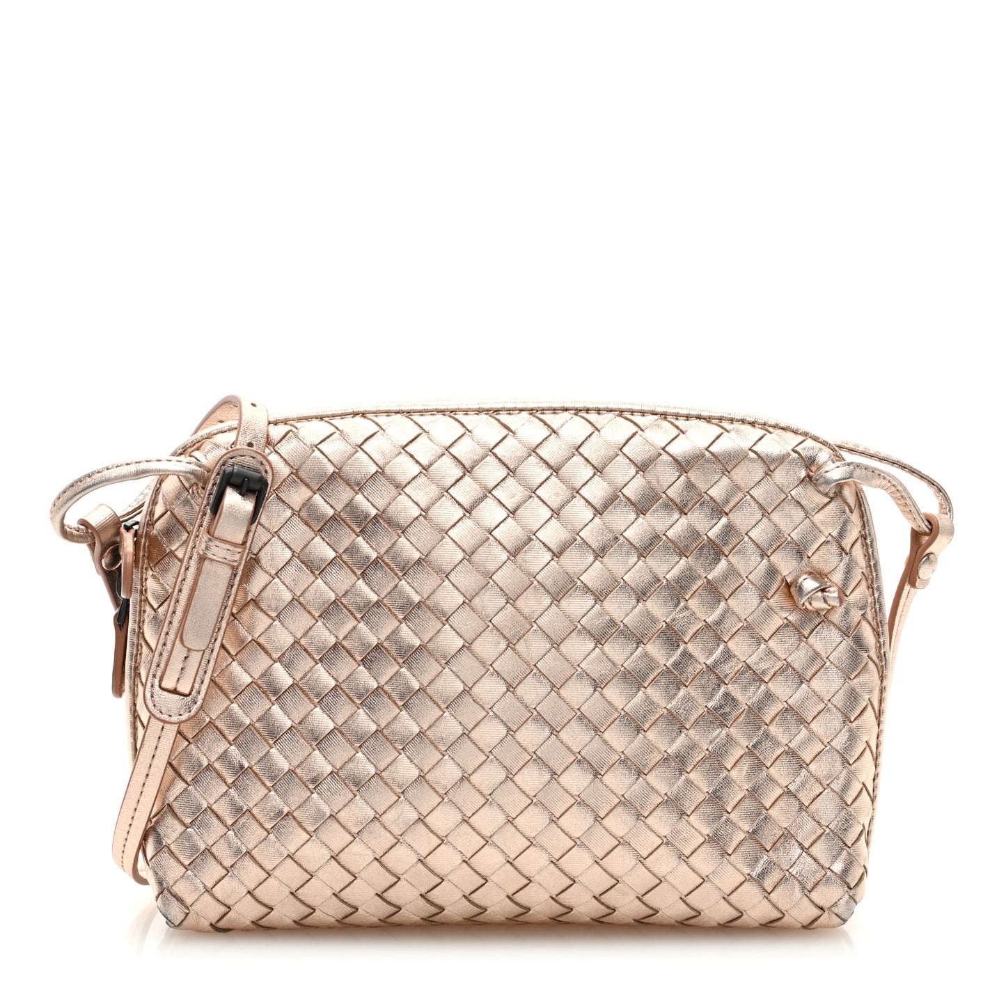 BOTTEGA VENETA Metallic Grosgrain Intrecciato Nodini Crossbody Messenger Copper