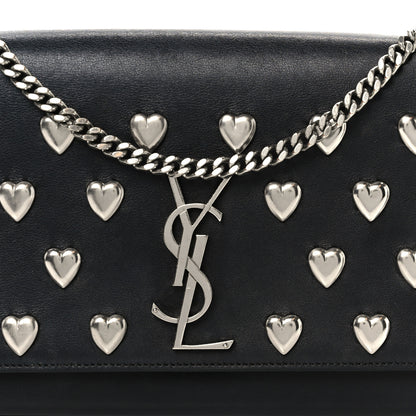 Saint Laurent Calfskin Heart Studded Medium Monogram Kate Satchel Black 9 of 11