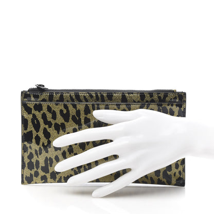 Saint Laurent Patent Glitter Leopard Monogram Zip Pouch Gold Black 2 of 7