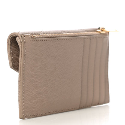 Saint Laurent Grain De Poudre Matelasse Chevron Monogram Compact Wallet Case Dark Beige 3 of 9