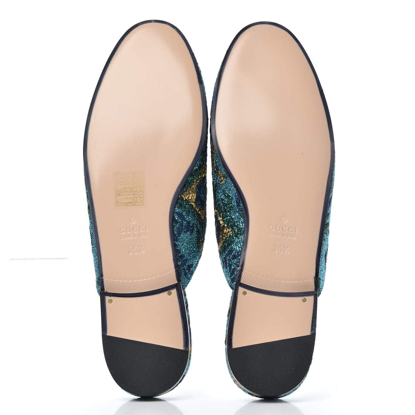 Iridescent Brocade Womens Princetown Slippers 36.5 Azure Multicolor Oro