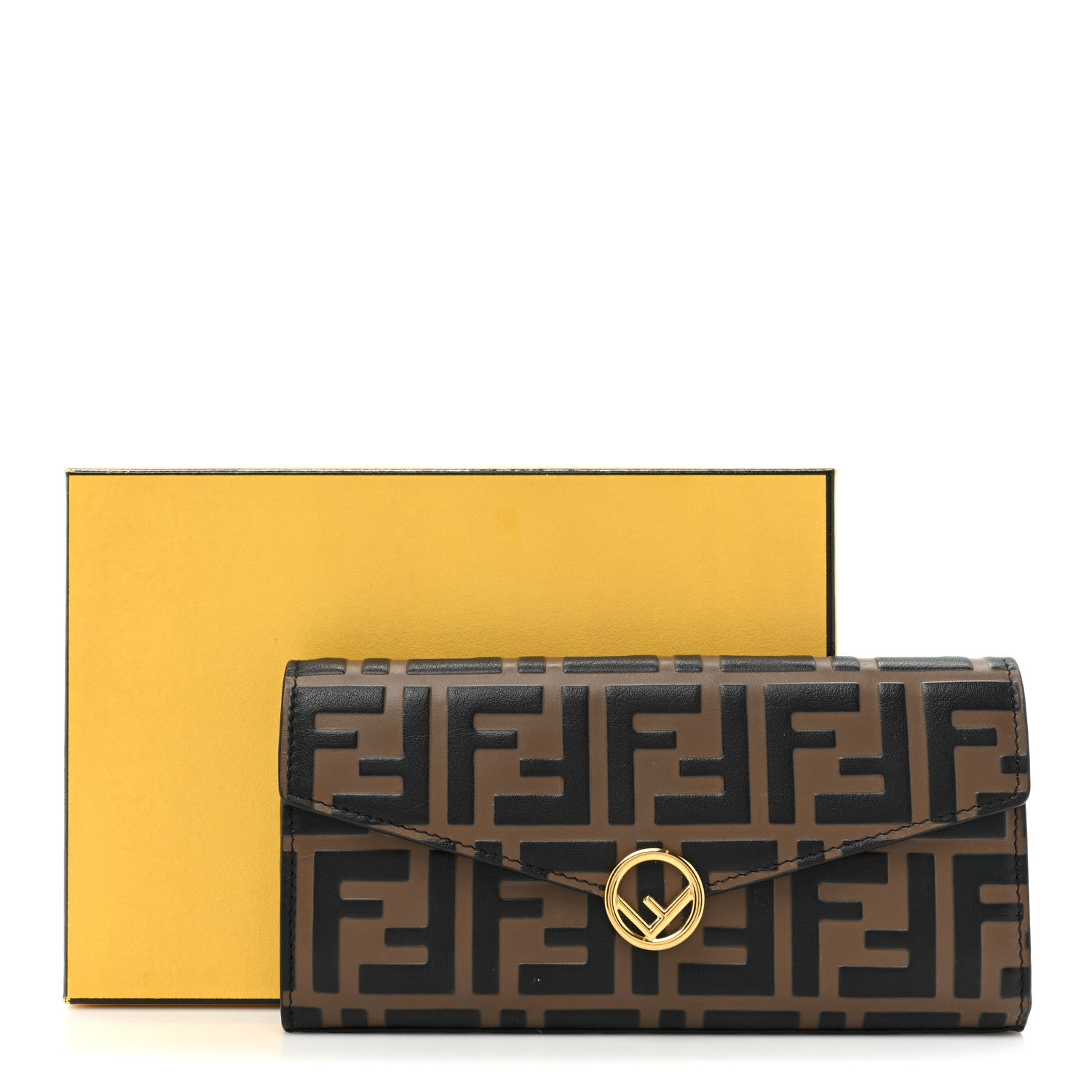 Fendi Vitello Soft F is Fendi Bi-Color FF 1974 Embossed Continental Envelope Wallet Maya Black 16 of 16