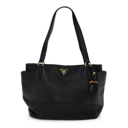 Prada Vitello Daino Side Pocket Shoulder Bag Black 1 of 11