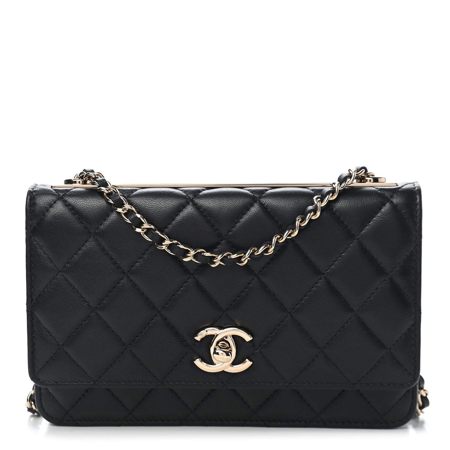 Lambskin Quilted Trendy CC Wallet On Chain WOC Black