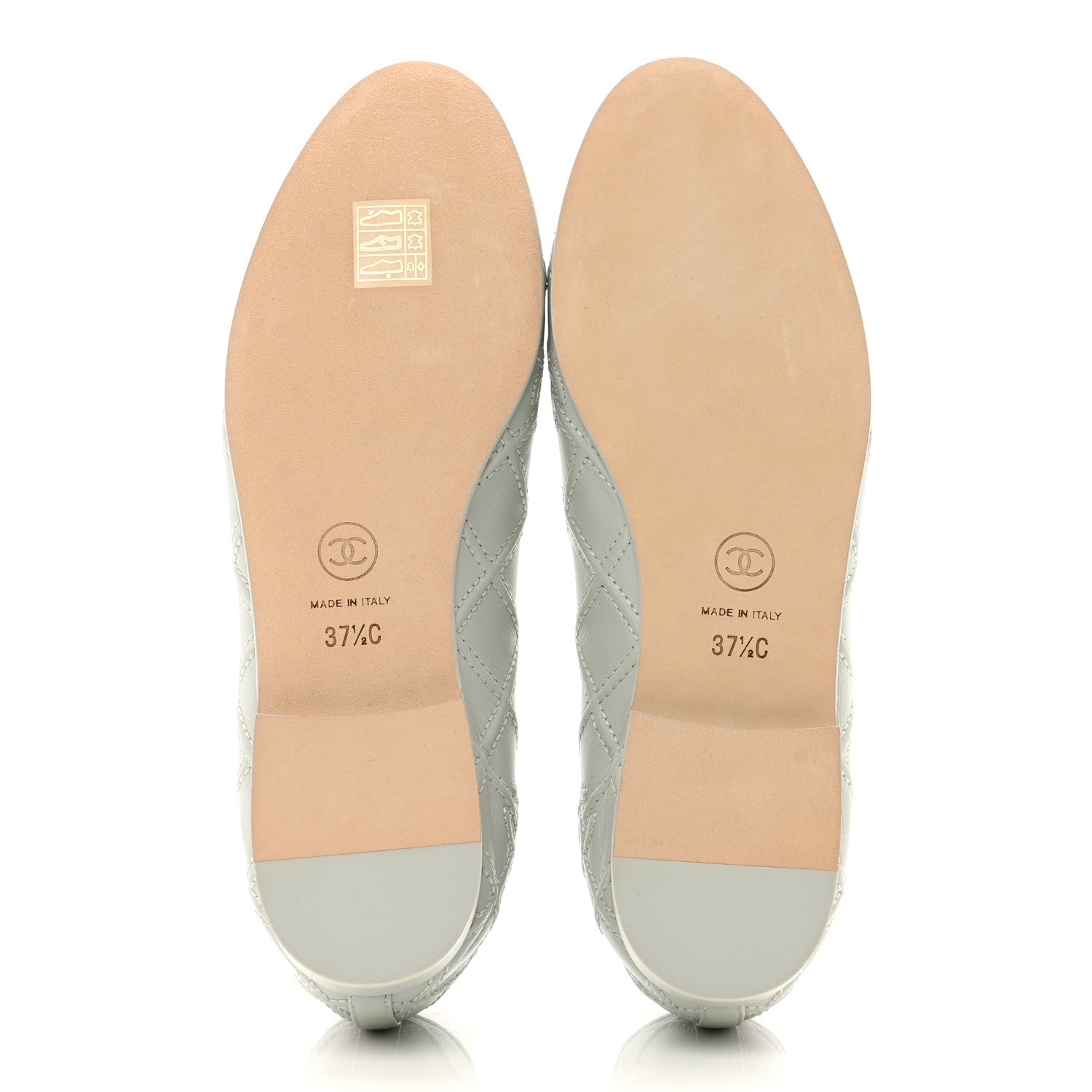 Chanel Lambskin Patent Double Stitched CC Cap Toe Ballerina Flats 37.5 Grey 5 of 9