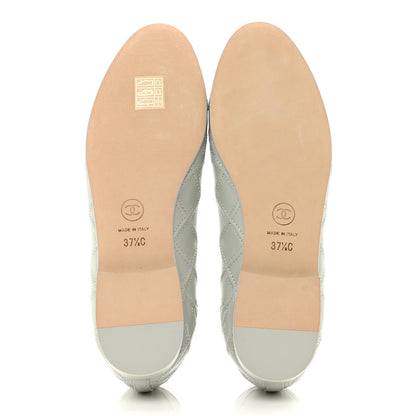 Chanel Lambskin Patent Double Stitched CC Cap Toe Ballerina Flats 37.5 Grey 5 of 9