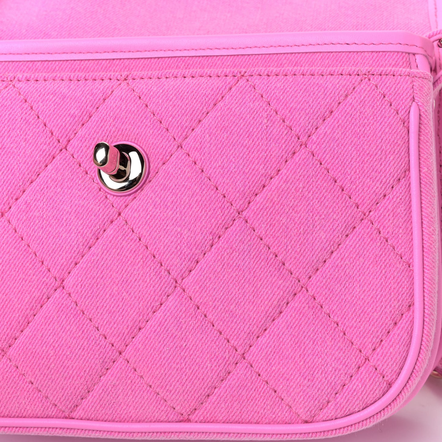 Denim Quilted Small Messenger Flap Neon Pink