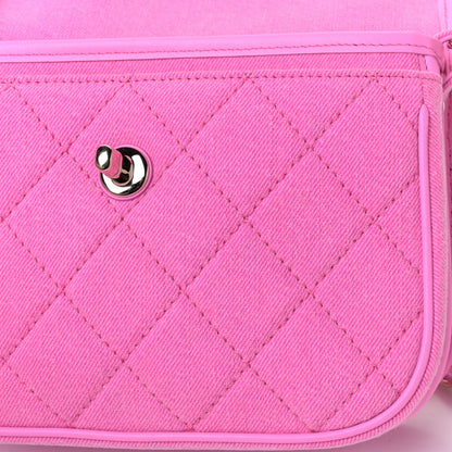 Chanel Denim Quilted Small Messenger Flap Neon Pink 13 of 18