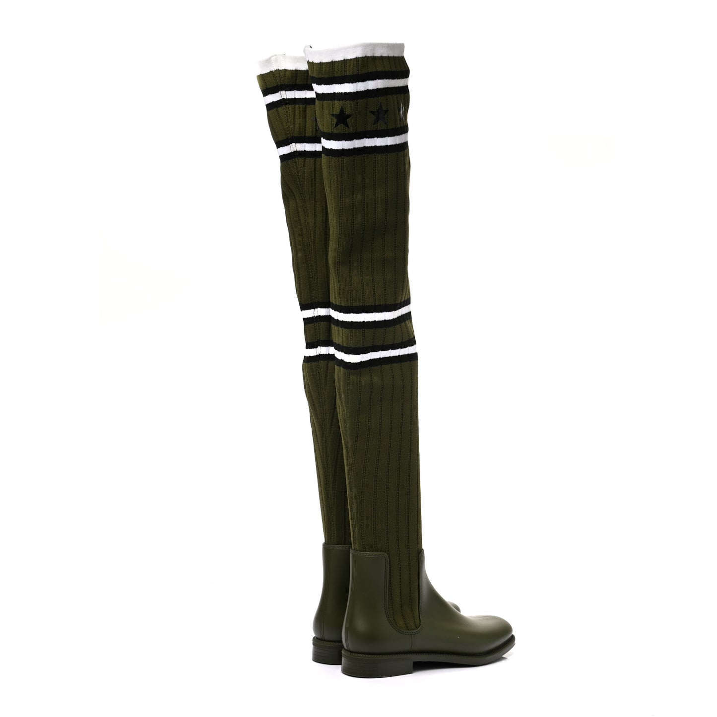 Knit Rubber Storm Over The Knee Boots 36 Khaki