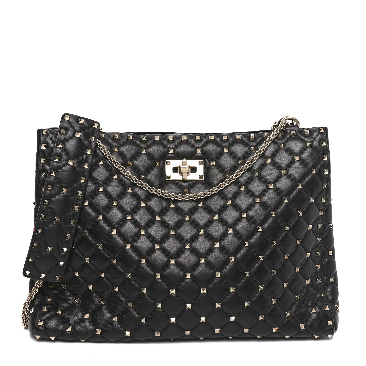 Nappa Rockstud Spike Shoulder Tote Black