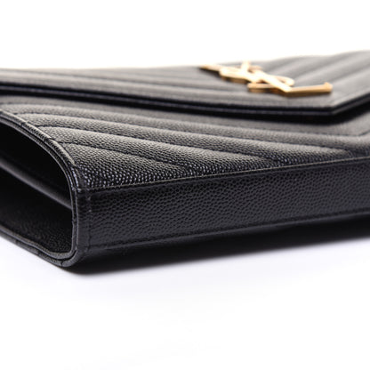 Saint Laurent Grain De Poudre Matelasse Chevron Monogram Chain Wallet Black 6 of 11