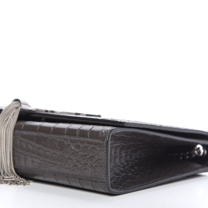 Saint Laurent Calfskin Crocodile Embossed Medium Classic Monogram Kate Tassel Satchel Earth Grey 7 of 9