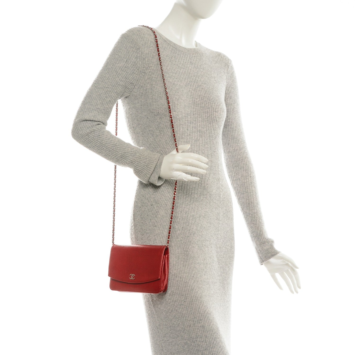 Chanel Caviar Sevruga Wallet On Chain WOC Red 2 of 9