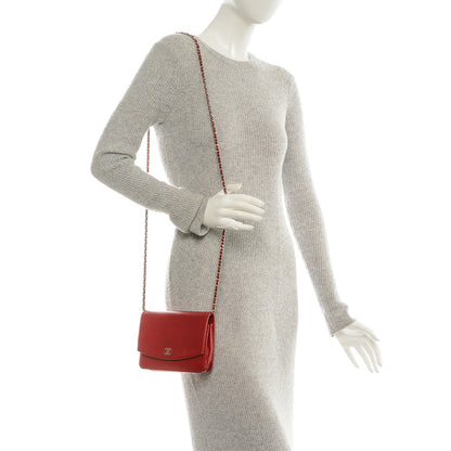 Chanel Caviar Sevruga Wallet On Chain WOC Red 2 of 9