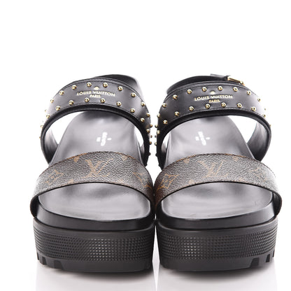 Louis Vuitton Calfskin Monogram Laureate Platform Sandals 40 Black 2 of 8