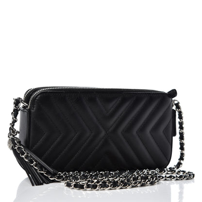 Chanel Calfskin Chevron Quilted Tassel Clutch With Chain Black 3 of 10