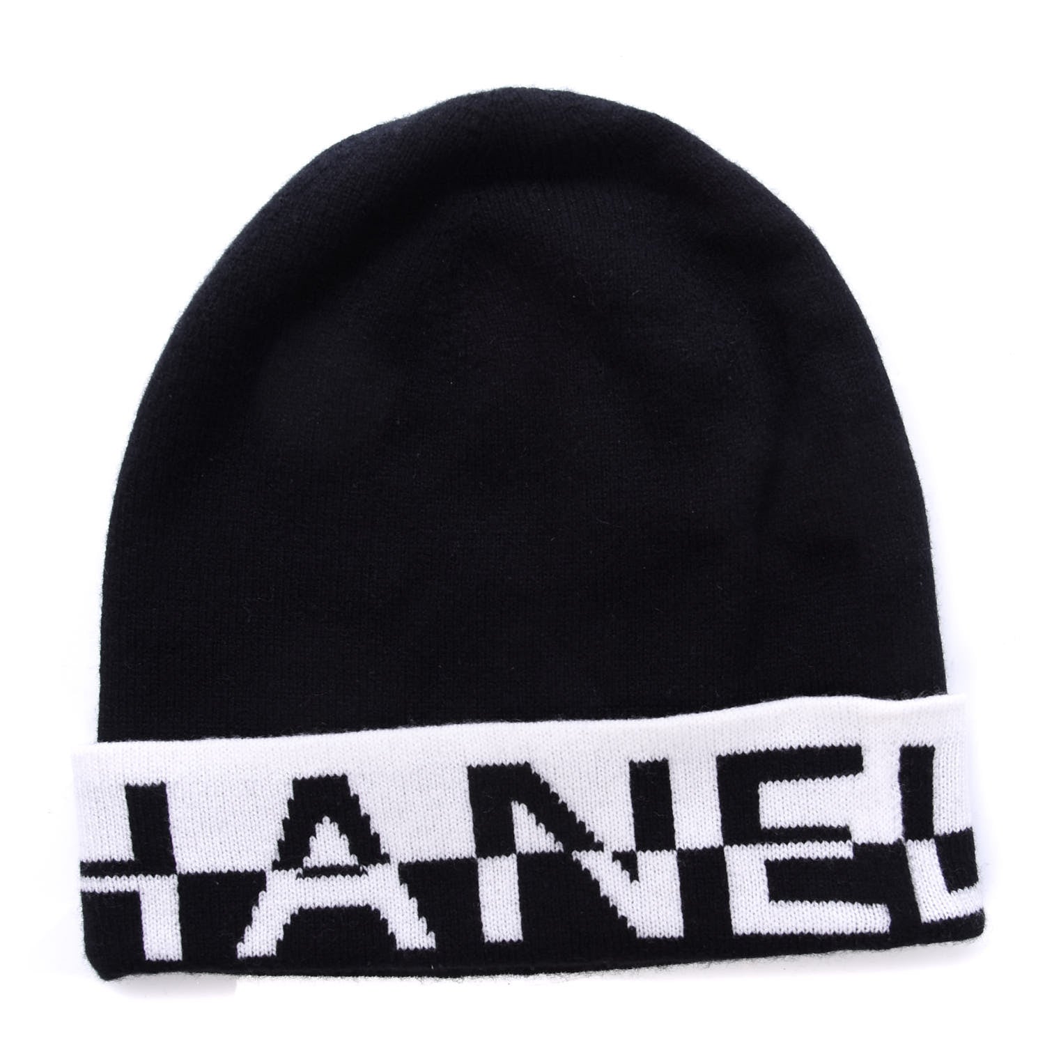 Chanel Cashmere Logo Beanie Hat White Black 1 of 3