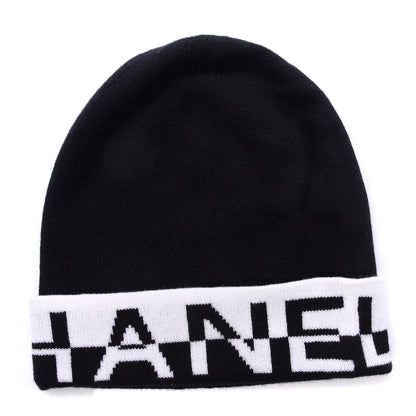 Chanel Cashmere Logo Beanie Hat White Black 1 of 3