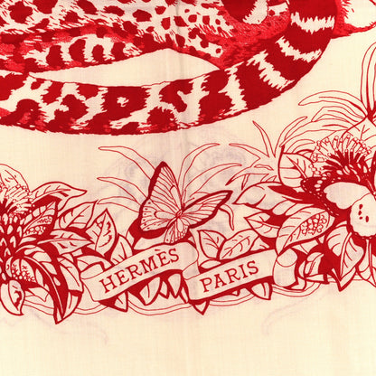 Hermes Cashmere Silk Jungle Love Tattoo Shawl 140 White Rouge 2 of 3
