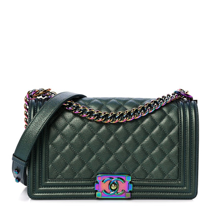 Chanel Iridescent Goatskin Quilted Medium Boy Flap Green 1 of 10