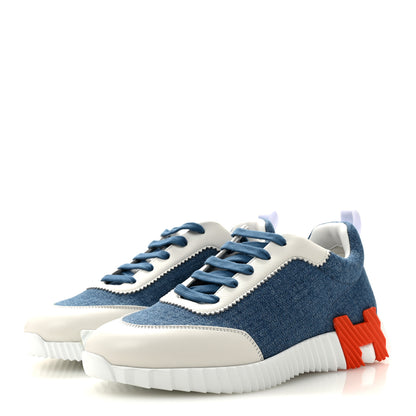 Hermes Denim Suede Goatskin Bouncing Sneakers 40.5 Bleu Clair White 4 of 11