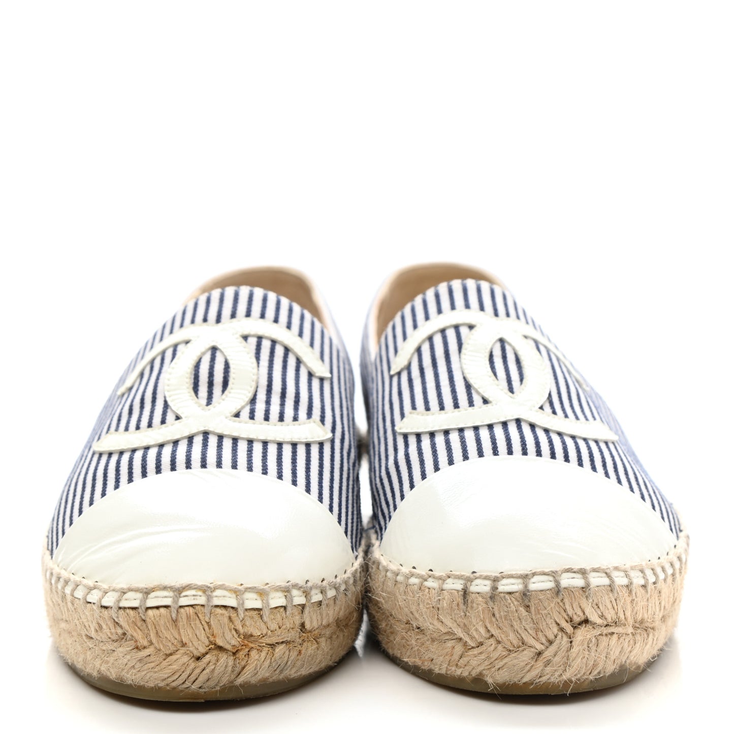Canvas Striped Patent CC Espadrilles 37 Ivory Navy White