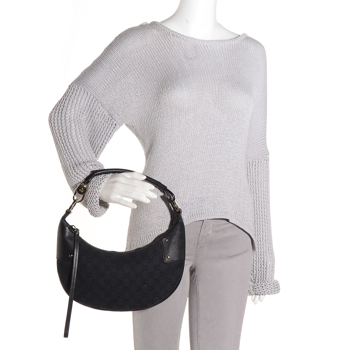 Denim Monogram Half Moon Hobo Black