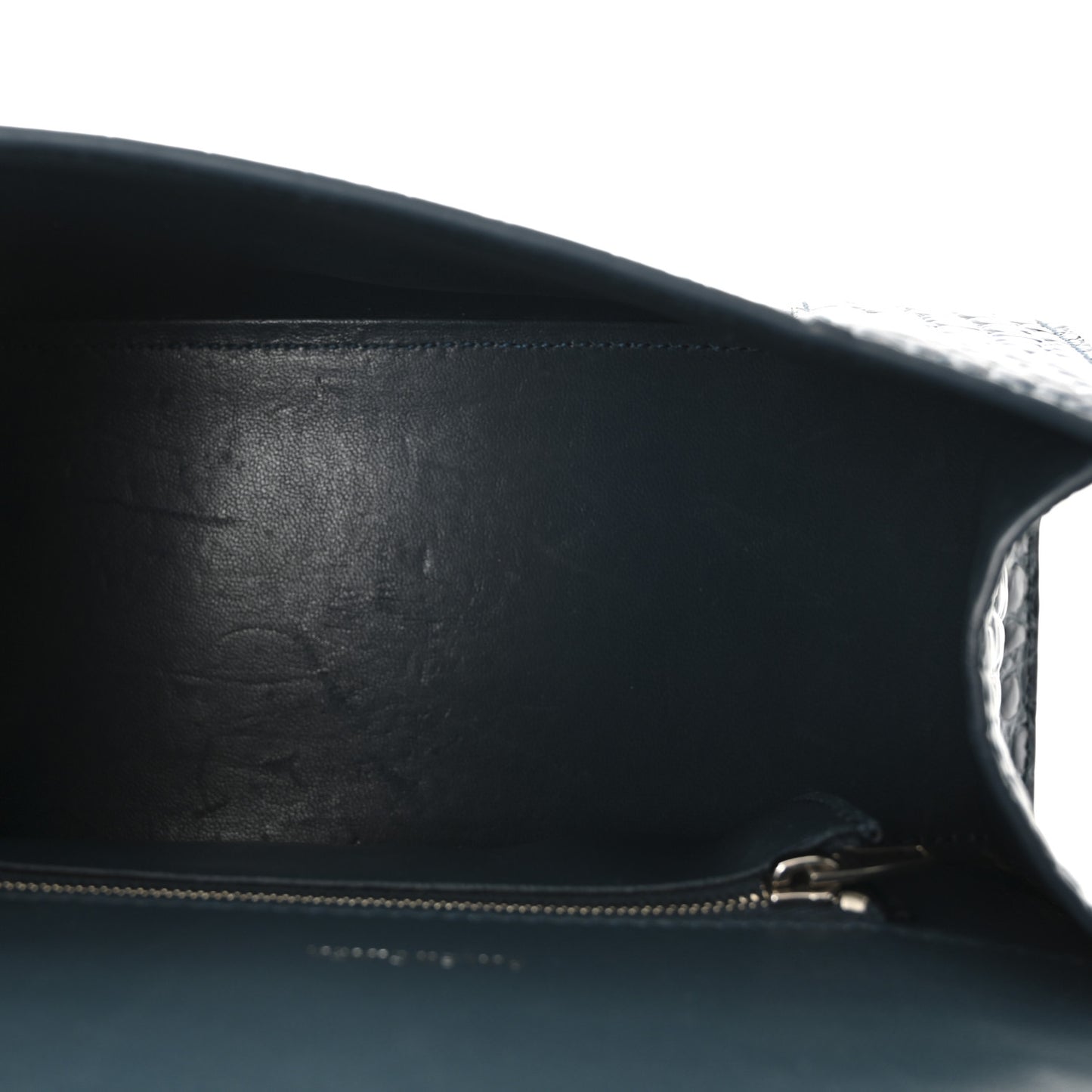 Shiny Calfskin Crocodile Embossed Small Hourglass Top Handle Bag Dark Petrol Blue