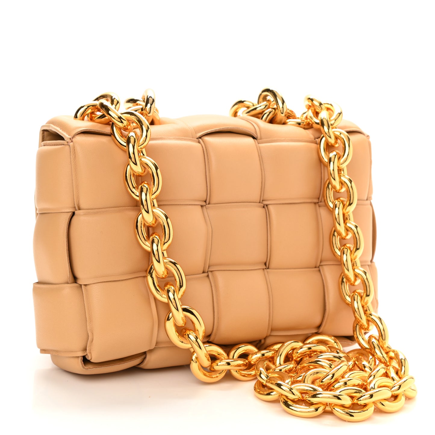Lambskin Maxi Intreccio Padded Chain Cassette Crossbody Bag Almond