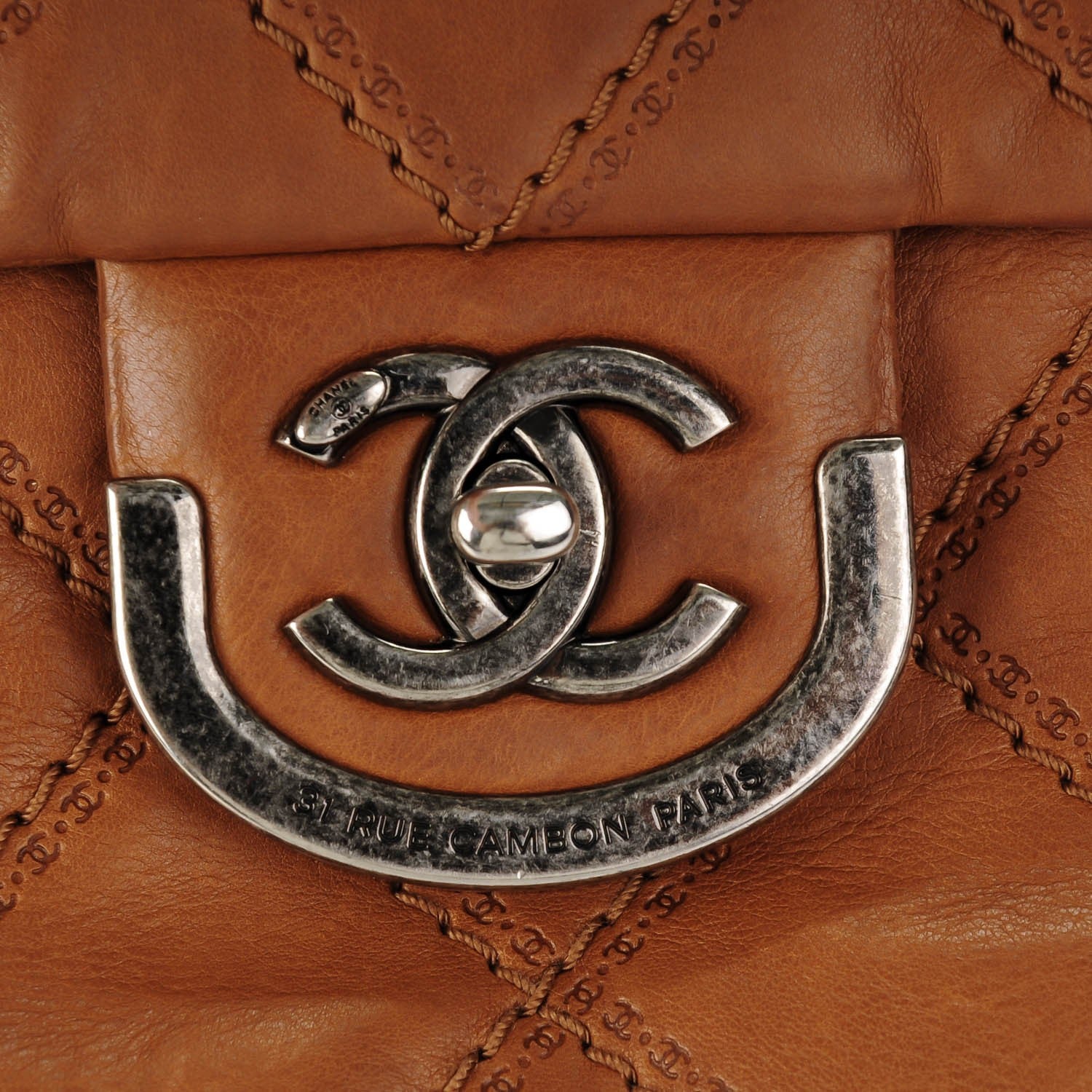 Chanel Calfskin Quilted Jumbo Coco Sporran Flap Light Brown 9 of 10