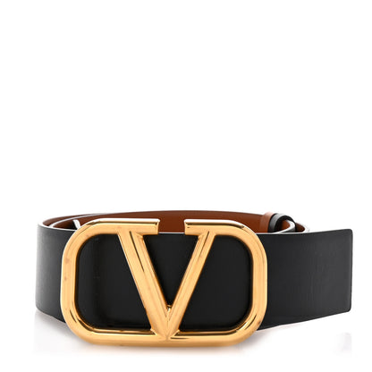 Valentino Garavani Glossy Calfskin VLogo Reversible 30mm Belt 85 34 Saddle Brown Black 1 of 6