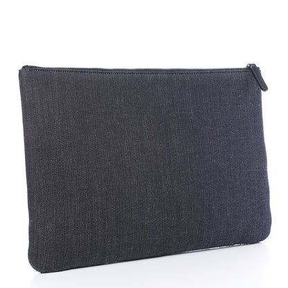 Chanel Denim Large Deauville Pouch Dark Blue 3 of 9