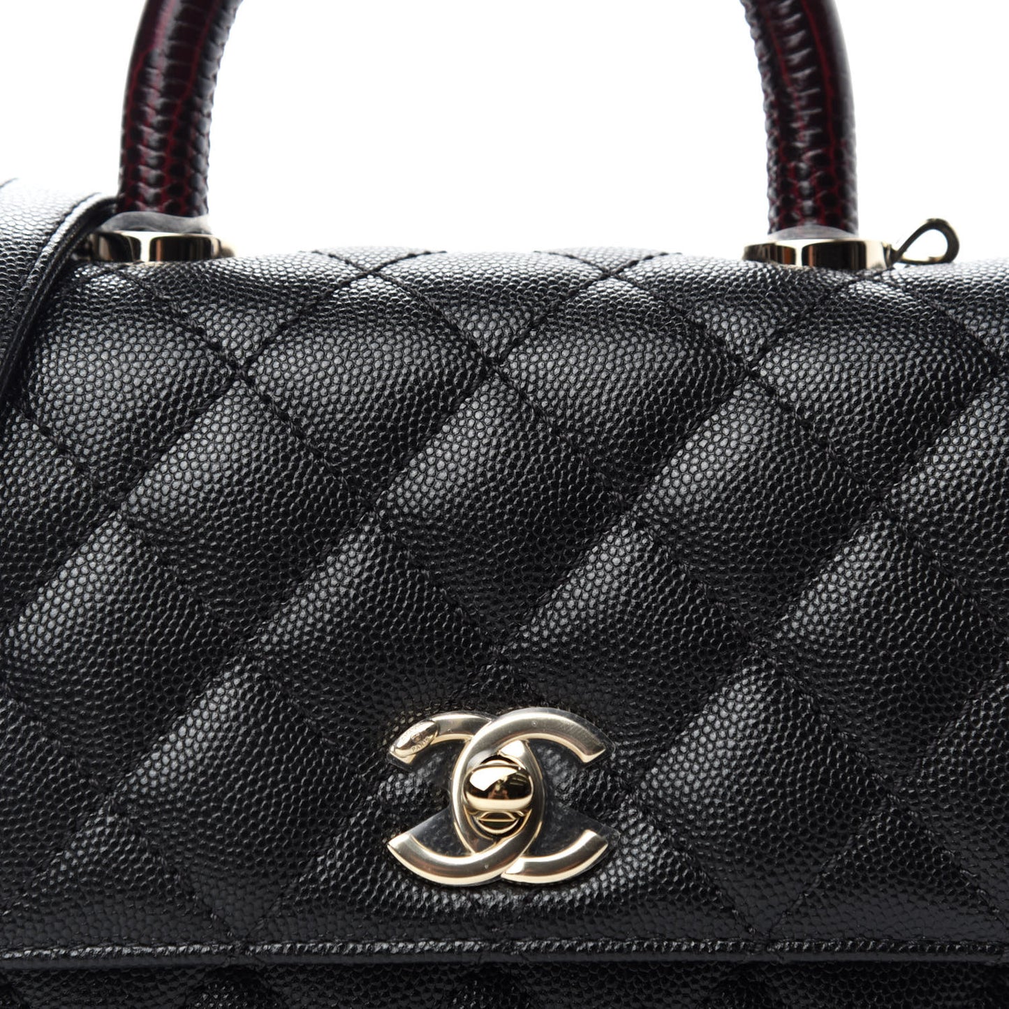 Caviar Lizard Embossed Quilted Extra Mini Coco Handle Flap Black
