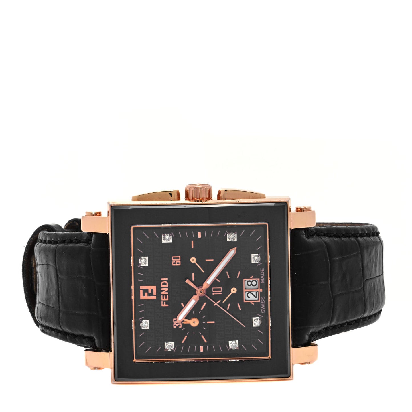Stainless Steel Ceramic Calfskin Diamond 39mm Quadro Quartz Watch Black