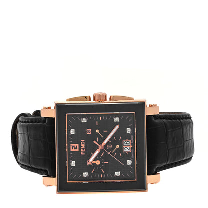 Fendi Stainless Steel Ceramic Calfskin Diamond 39mm Quadro Quartz Watch Black 2 of 4