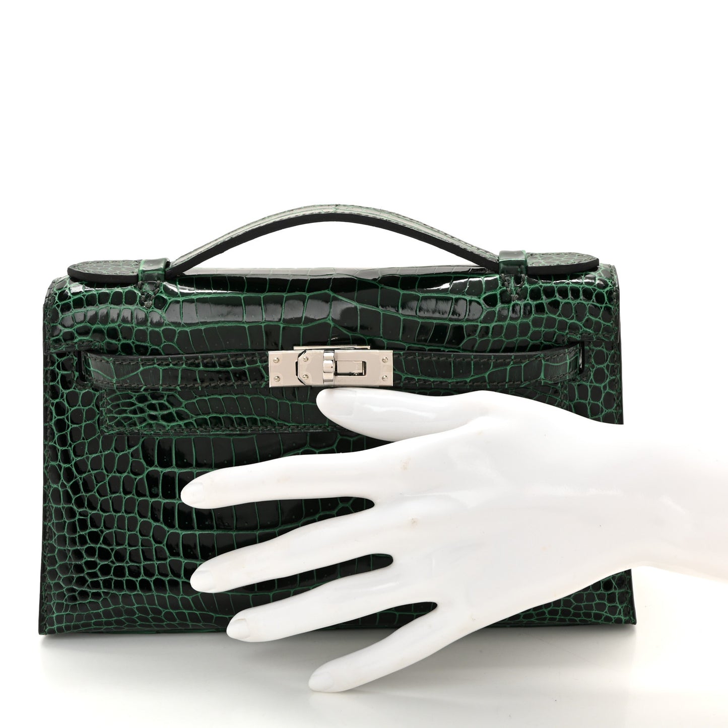 Shiny Porosus Crocodile Kelly Pochette Vert Cypress