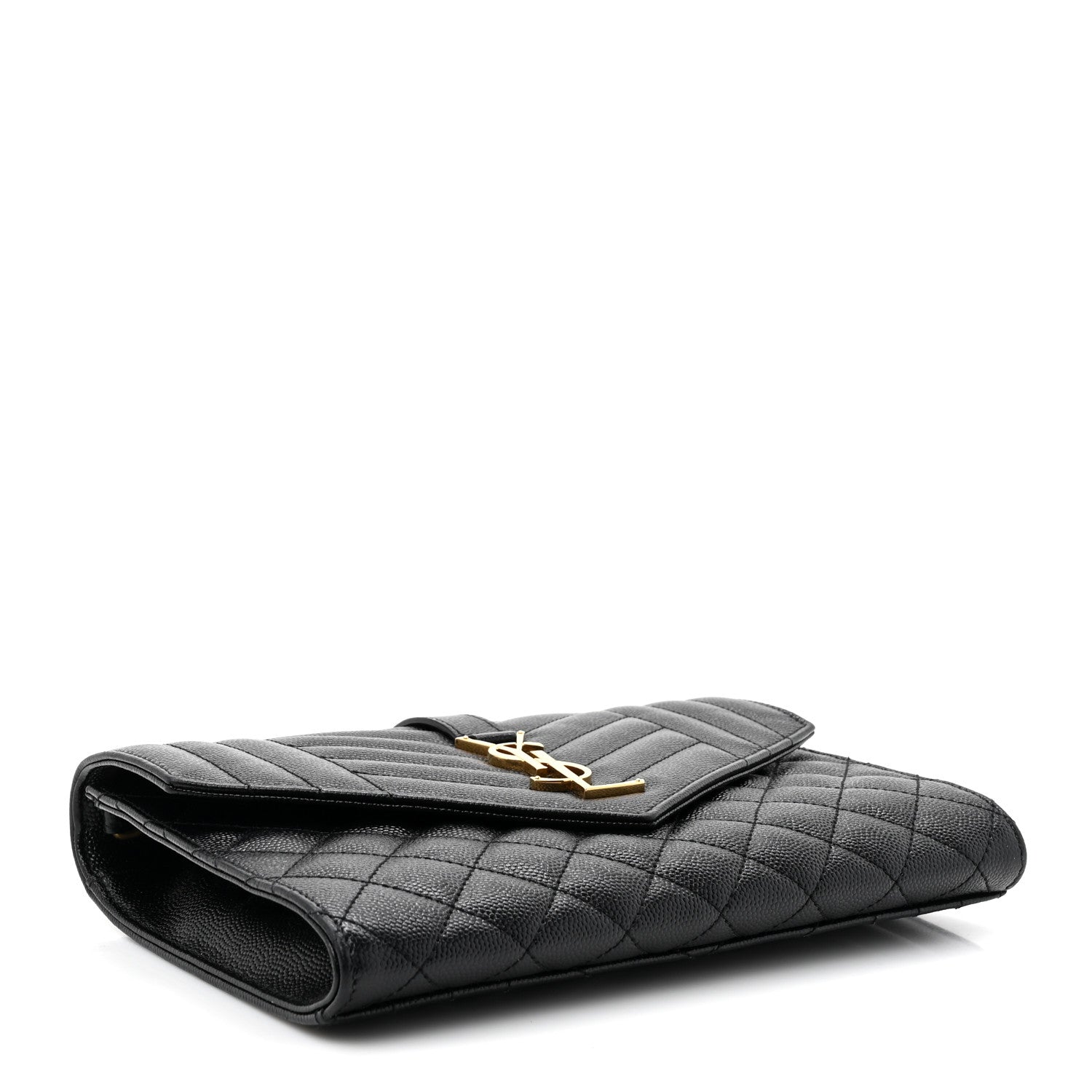 Saint Laurent Grain De Poudre Textured Mixed Matelasse Triquilt Monogram Clutch Black 4 of 10