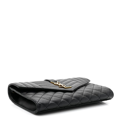 Saint Laurent Grain De Poudre Textured Mixed Matelasse Triquilt Monogram Clutch Black 4 of 10