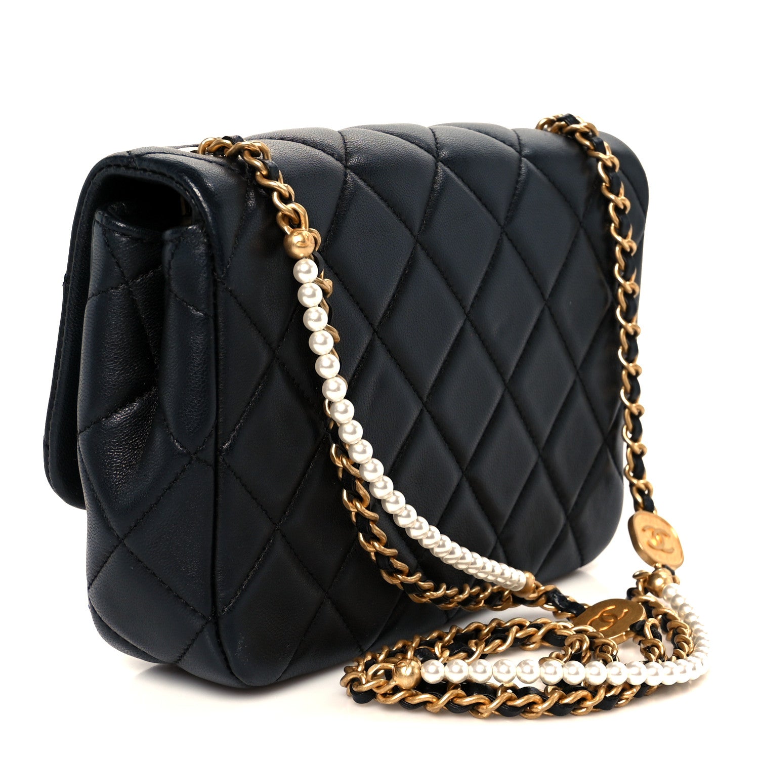 Chanel Lambskin Quilted  Pearl  Flap Black 3 of 10