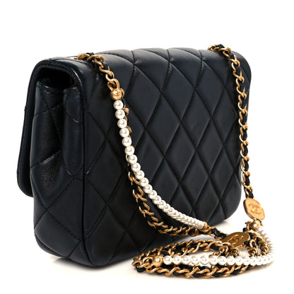 Chanel Lambskin Quilted  Pearl  Flap Black 3 of 10