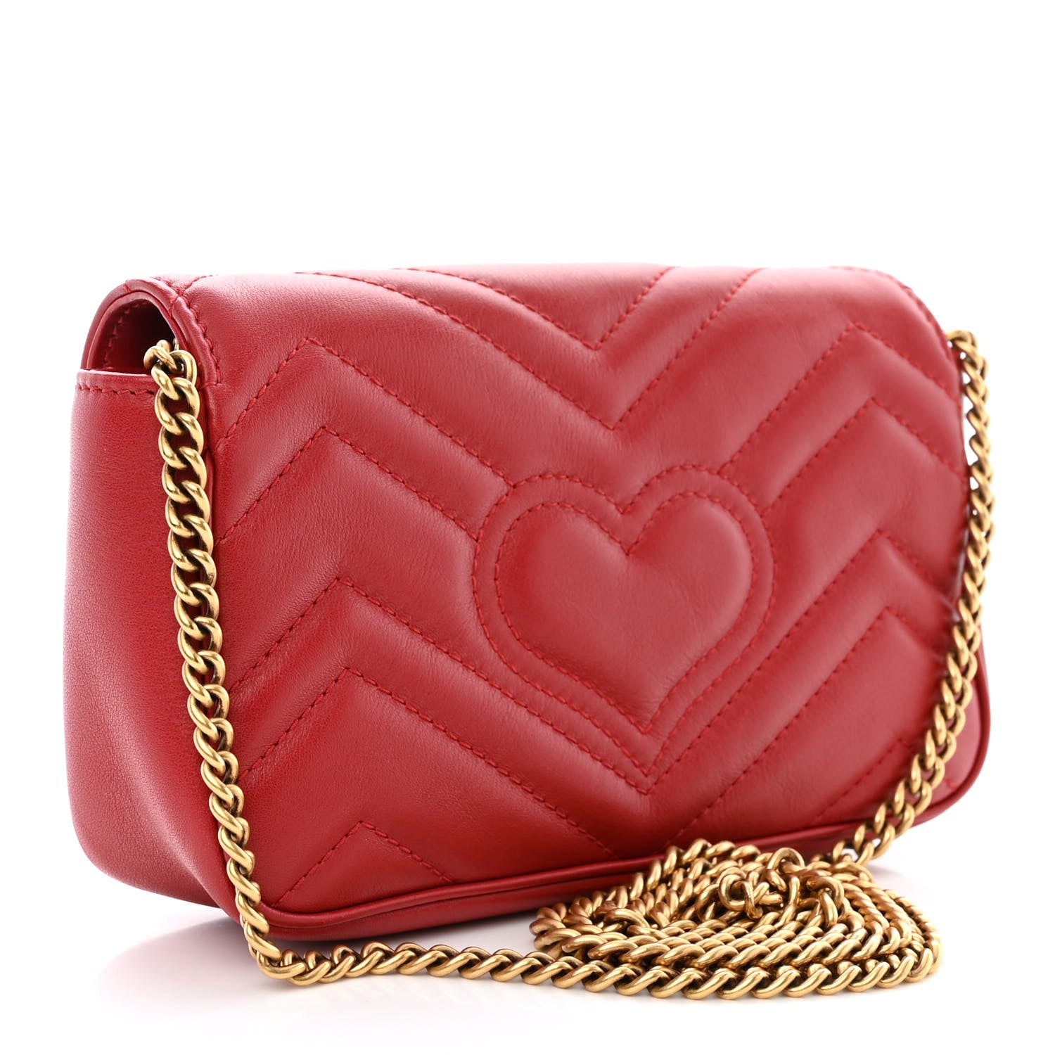 Gucci Calfskin Matelasse Super Mini GG Marmont Shoulder Bag Hibiscus Red 3 of 11