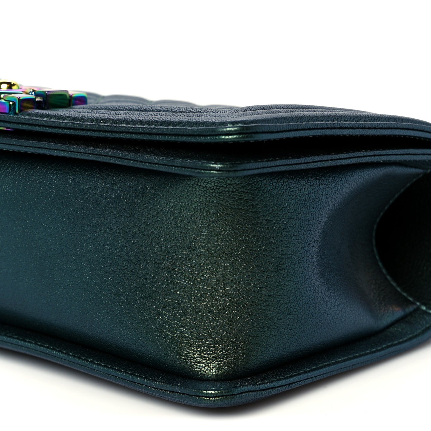 Iridescent Goatskin Quilted Medium Boy Flap Green