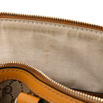 Gucci Monogram Selleria Calfskin Vintage Web Medium Boston Beige Ebony Yellow 12 of 14