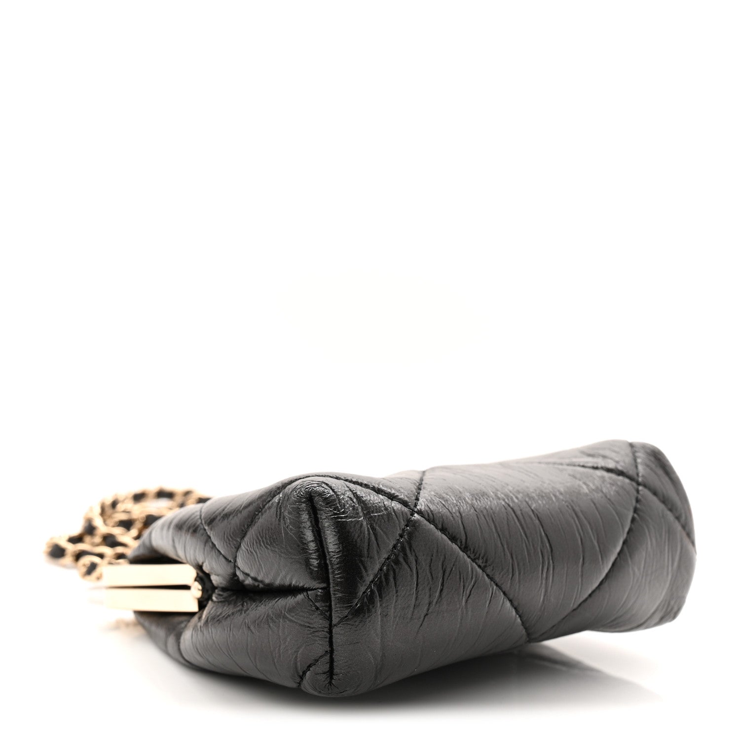 Chanel Shiny Aged Lambskin Quilted Kiss Lock Clutch With Chain Black 4 of 10