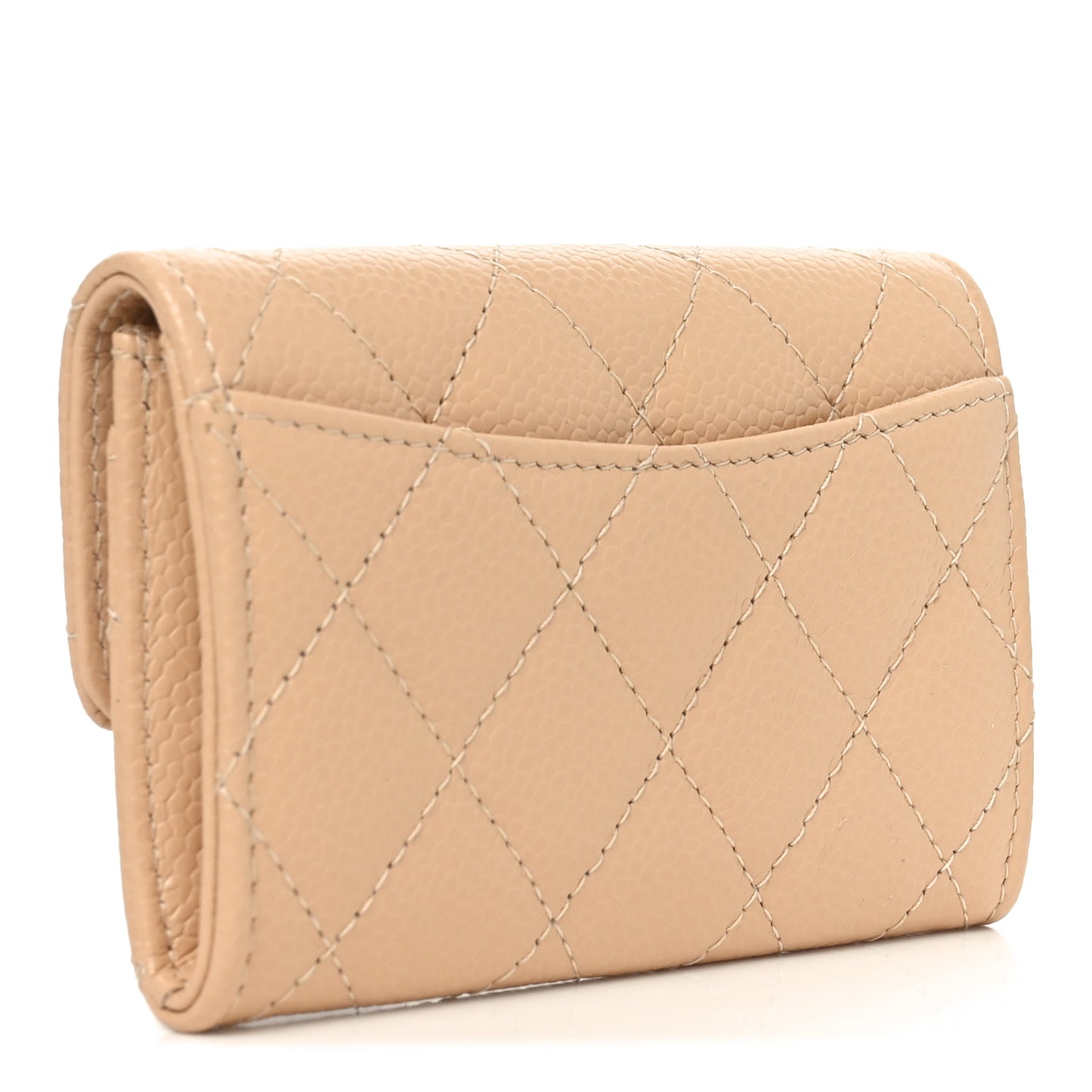 Caviar Quilted Flap Card Holder Wallet Beige