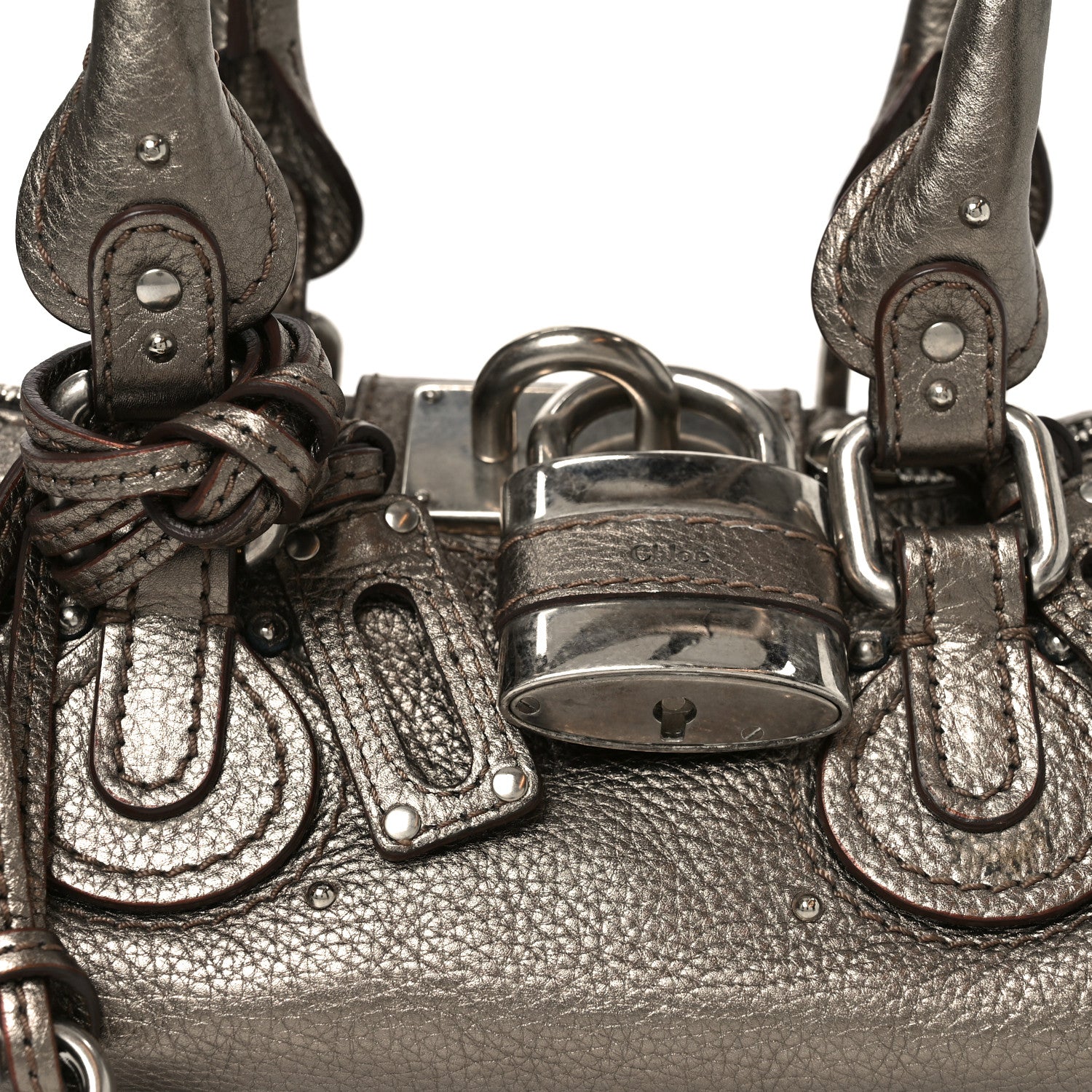 Chloe Metallic Calfskin Small Paddington Satchel Acier 1859105