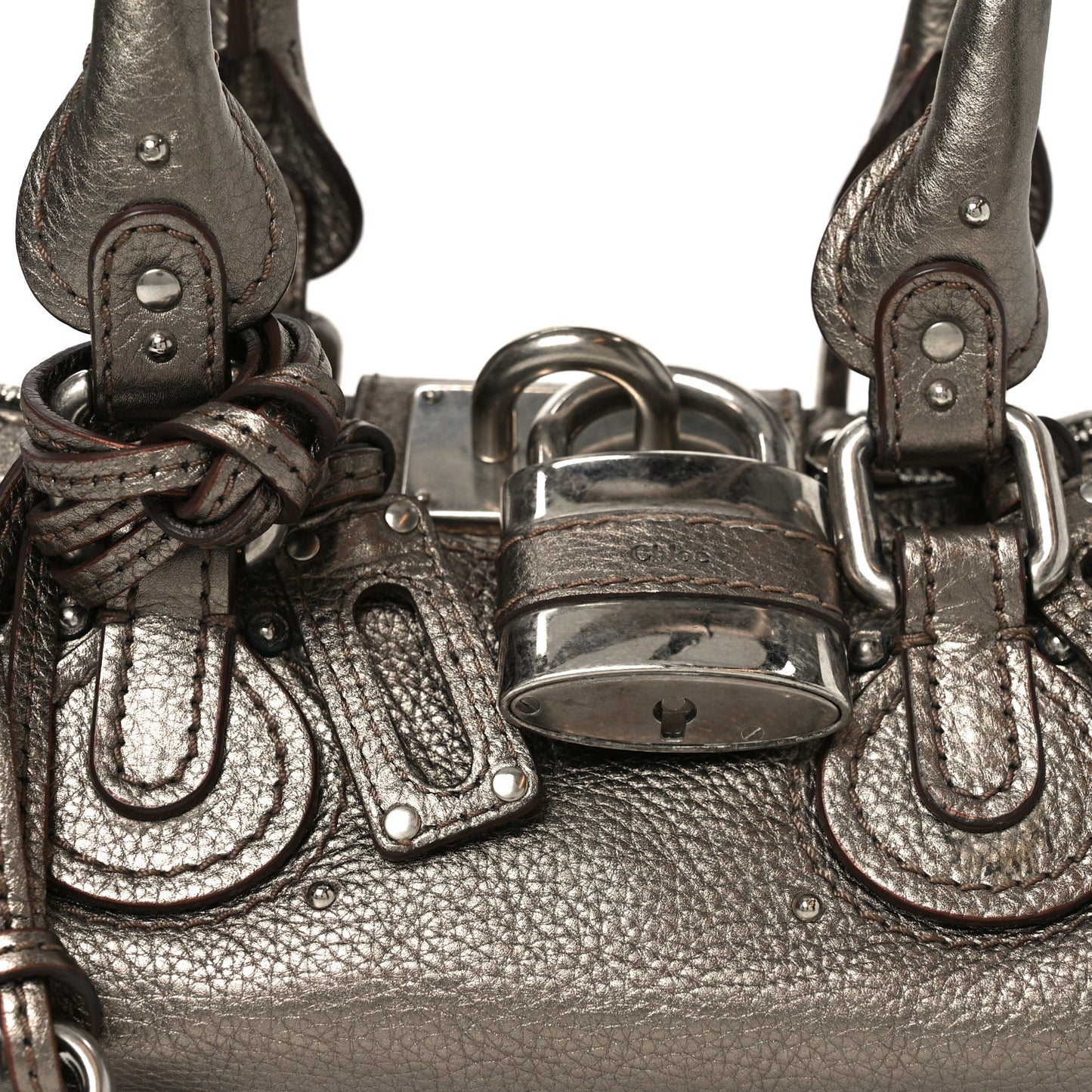 Metallic Calfskin Small Paddington Satchel Acier